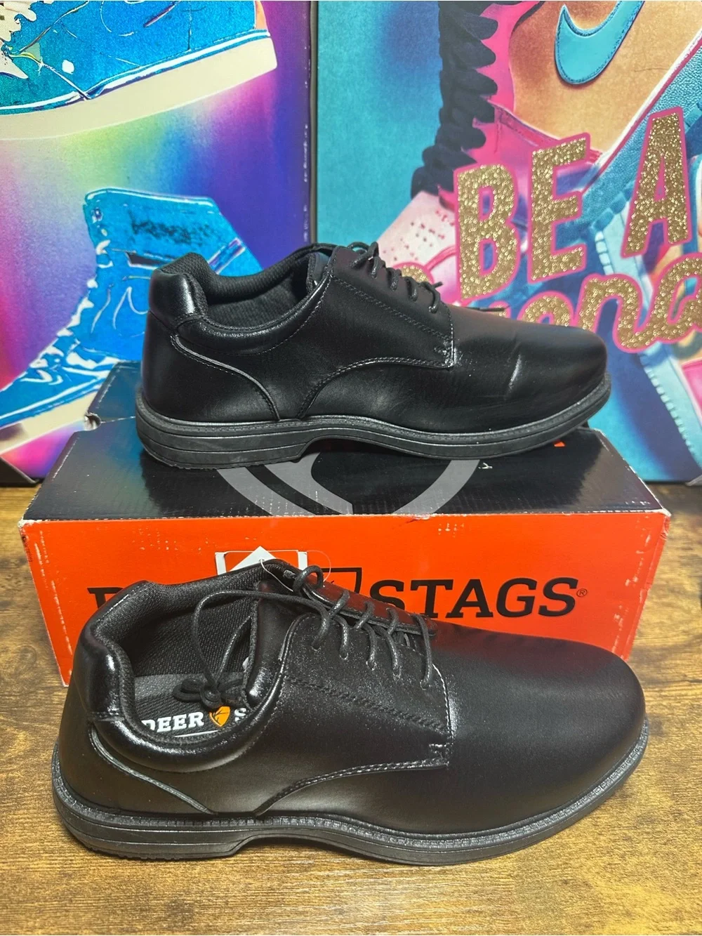 Deer Stags Men's Crown Black Slip-Resistant Dress Comfort Oxfords size 9.5 W